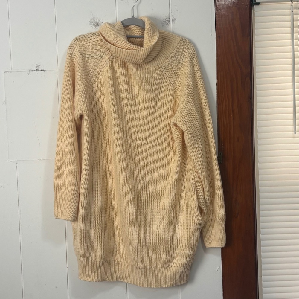 Amazon Oversized Pastel Yellow Ribbed Turtleneck Sweater Dress Tunic Large